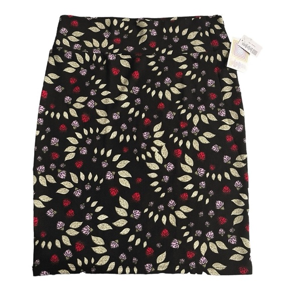 LuLaRoe Dresses & Skirts - NWT LULAROE CASSIE Pencil Skirt Size 2XL Black Floral Leaf Stretch Knee